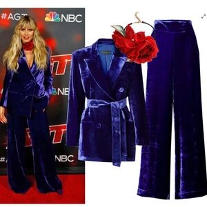 Dundas Blue Crushed Velvet Blazer & Pants Set